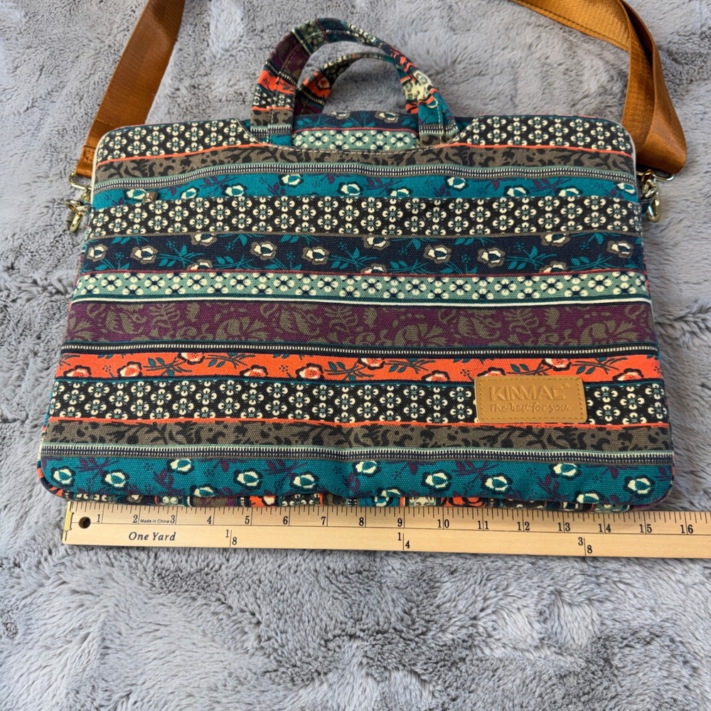 Kinmac Bohemian Laptop Bag Shoulder Strap Multi Color Floral Stripe 15.5 Inch - Picture 10 of 16